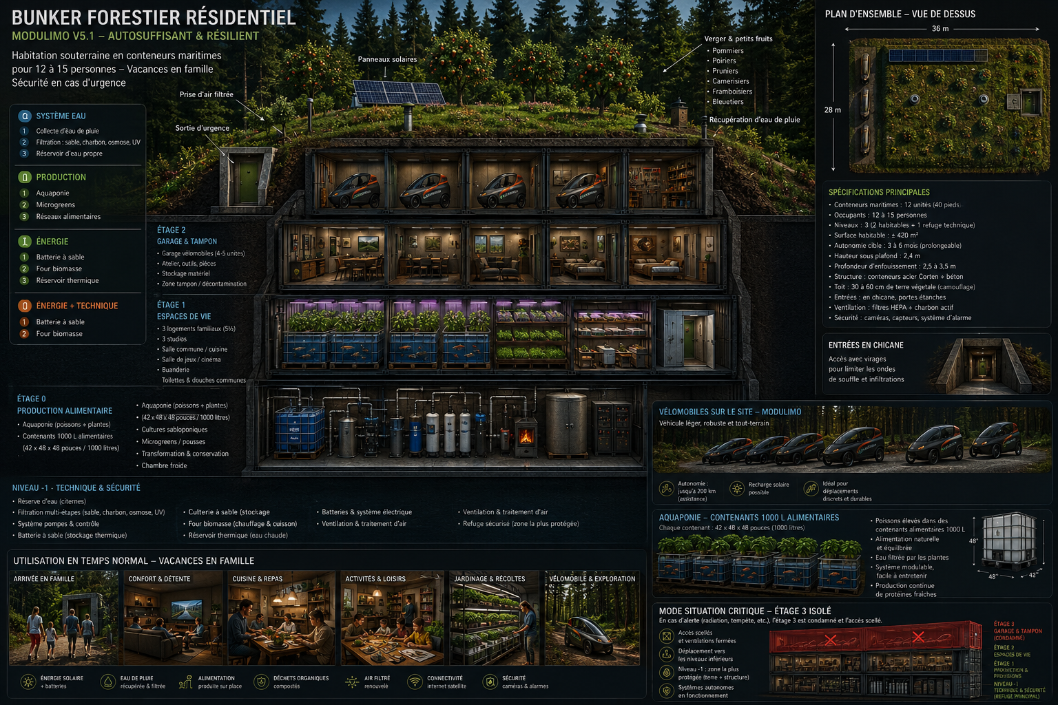 Infographie du bunker forestier résidentiel Modulimo V5.1