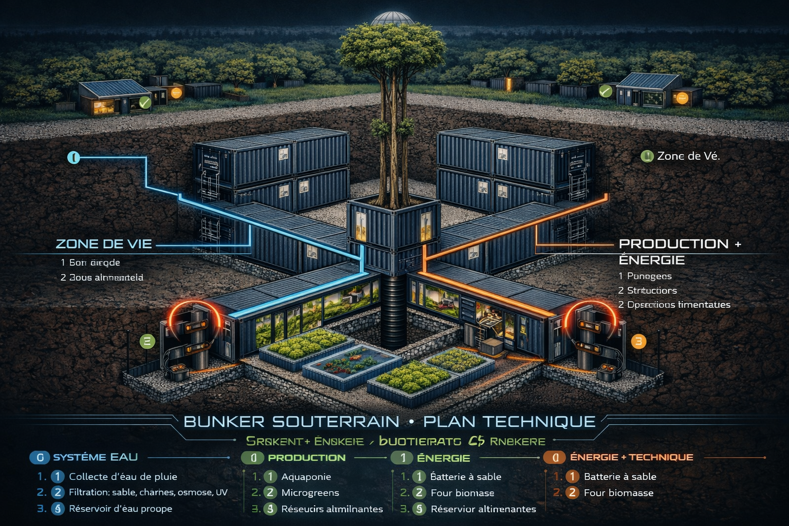 Diagramme interactif du bunker forestier autosuffisant